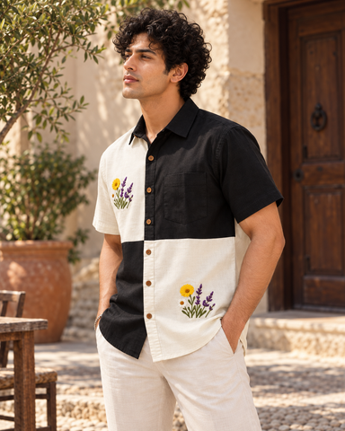 Men Embroidered Weekend Shirt Relaxed Fit Half Sleeve - SQ
