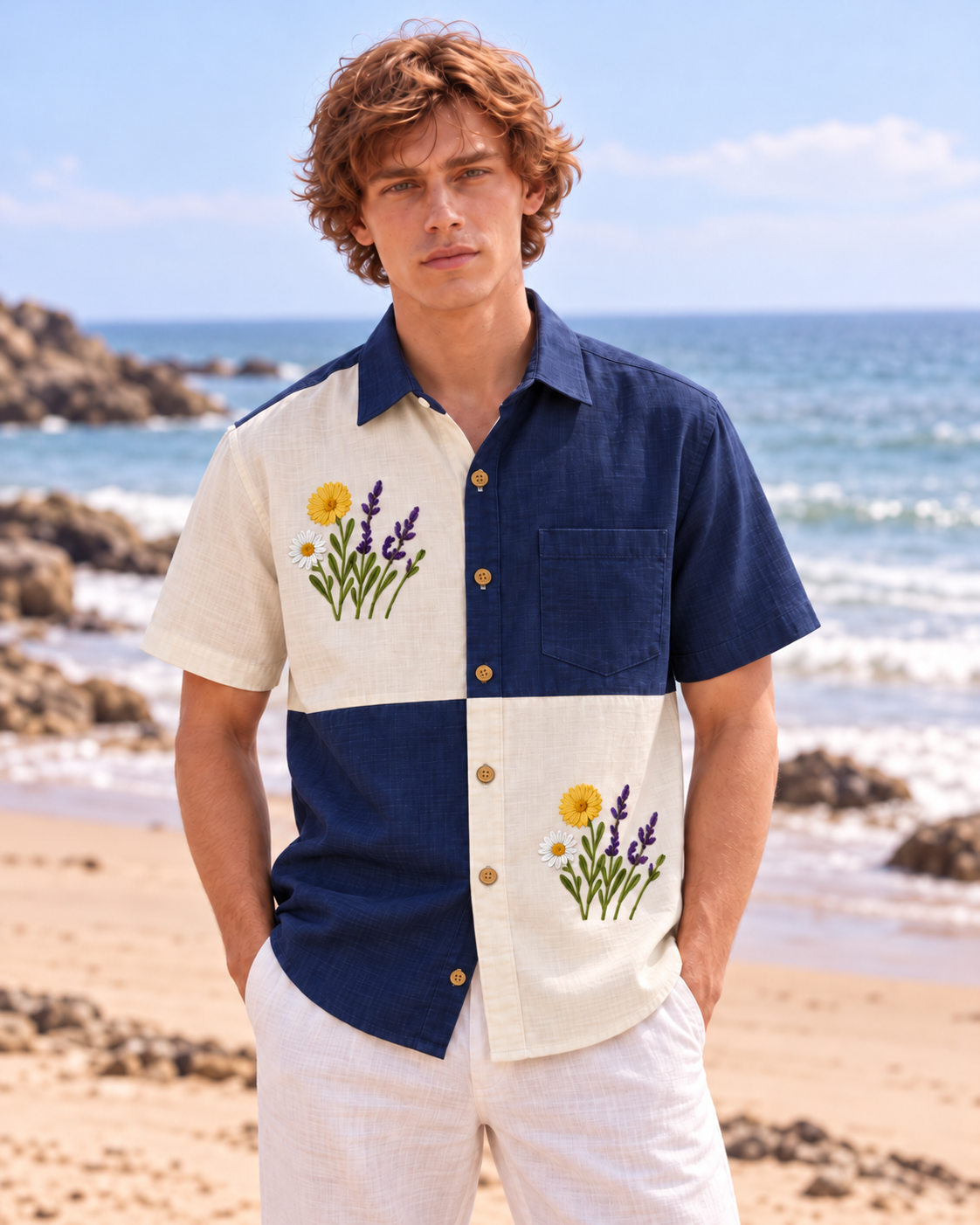 Men Embroidered Weekend Shirt Relaxed Fit Half Sleeve - SQ