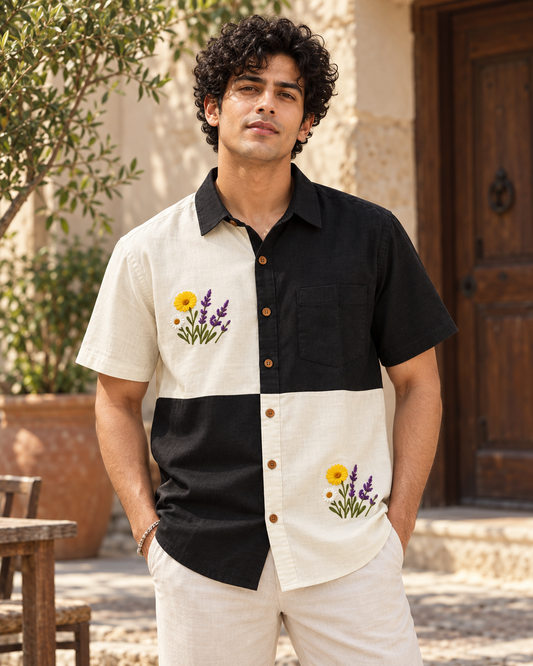 Men Embroidered Weekend Shirt Relaxed Fit Half Sleeve - SQ