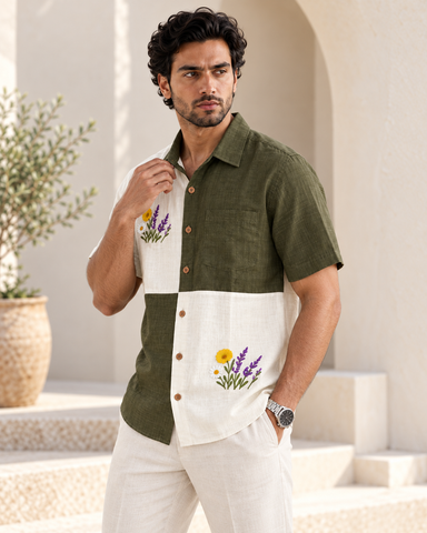 Men Embroidered Weekend Shirt Relaxed Fit Half Sleeve - SQ