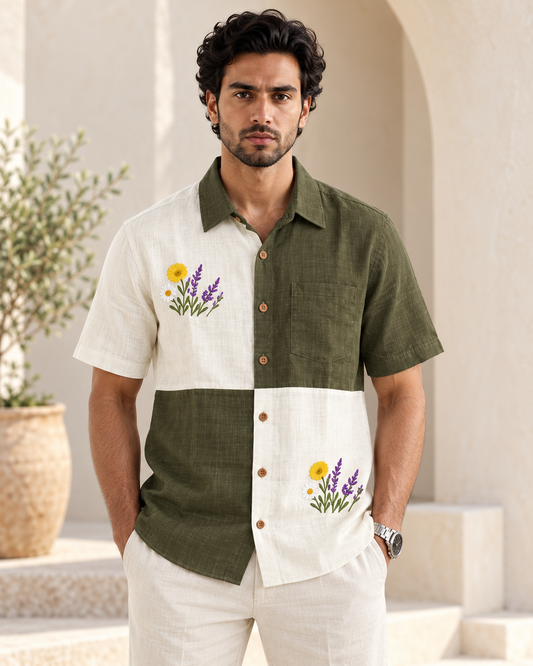 Men Embroidered Weekend Shirt Relaxed Fit Half Sleeve - SQ