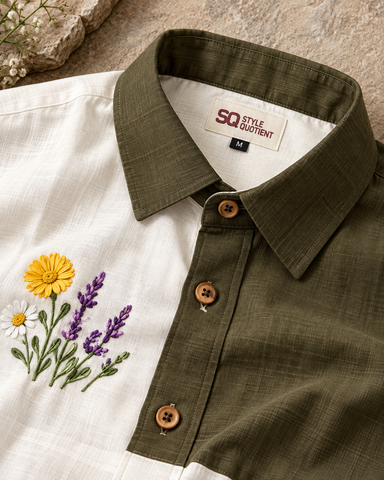 Men Embroidered Weekend Shirt Relaxed Fit Half Sleeve - SQ