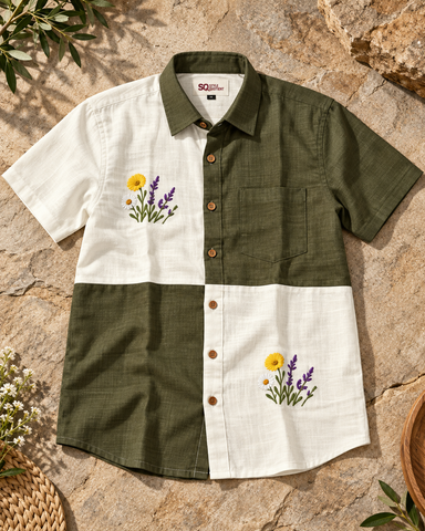 Men Embroidered Weekend Shirt Relaxed Fit Half Sleeve - SQ