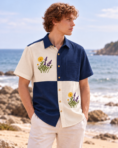 Men Embroidered Weekend Shirt Relaxed Fit Half Sleeve - SQ