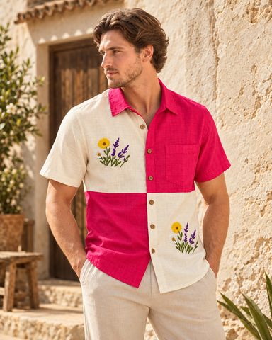 Men Embroidered Weekend Shirt Relaxed Fit Half Sleeve - SQ