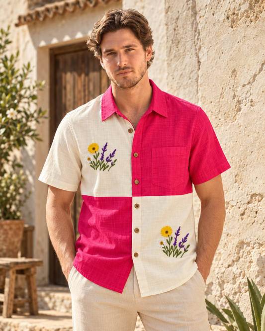 Men Embroidered Weekend Shirt Relaxed Fit Half Sleeve - SQ