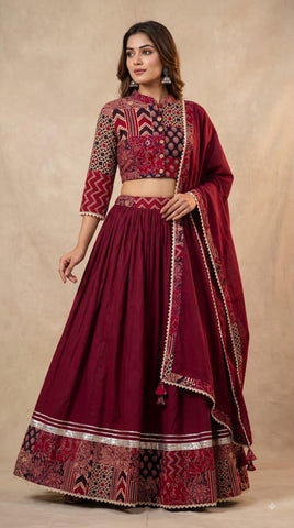 Bagru Hand Block Printed Designer Top & Skirt With Cotton Dupatta