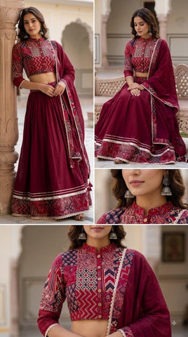 Bagru Hand Block Printed Designer Top & Skirt With Cotton Dupatta