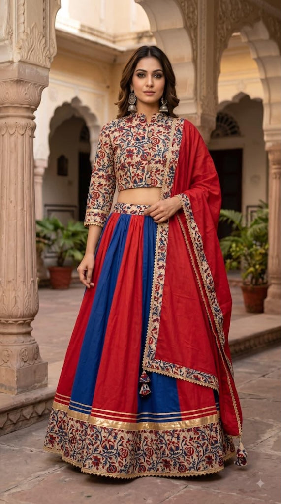 Bagru Hand Block Printed Designer Top & Skirt With Cotton Dupatta