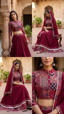 Bagru Hand Block Printed Designer Top & Skirt With Cotton Dupatta