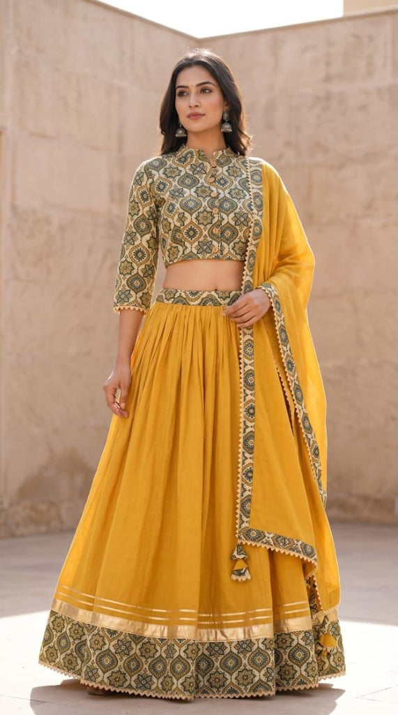 Bagru Hand Block Printed Designer Top & Skirt With Cotton Dupatta