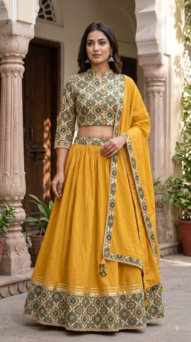 Bagru Hand Block Printed Designer Top & Skirt With Cotton Dupatta