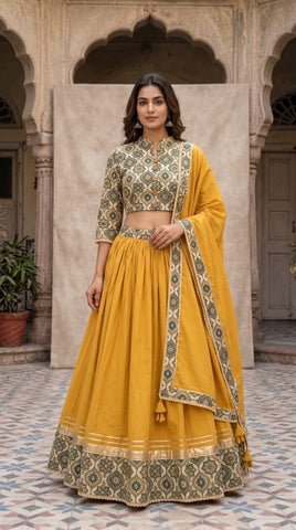 Bagru Hand Block Printed Designer Top & Skirt With Cotton Dupatta