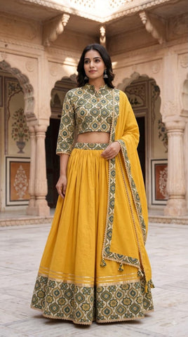 Bagru Hand Block Printed Designer Top & Skirt With Cotton Dupatta