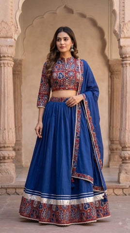 Bagru Hand Block Printed Designer Top & Skirt With Cotton Dupatta
