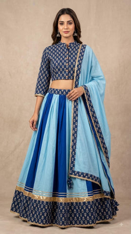 Bagru Hand Block Printed Designer Top & Skirt With Cotton Dupatta