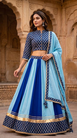 Bagru Hand Block Printed Designer Top & Skirt With Cotton Dupatta