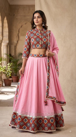 Bagru Hand Block Printed Designer Top & Skirt With Cotton Dupatta