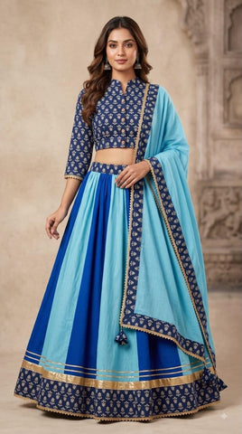 Bagru Hand Block Printed Designer Top & Skirt With Cotton Dupatta
