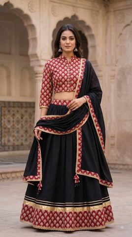Bagru Hand Block Printed Designer Top & Skirt With Cotton Dupatta