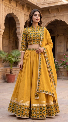 Bagru Hand Block Printed Designer Top & Skirt With Cotton Dupatta