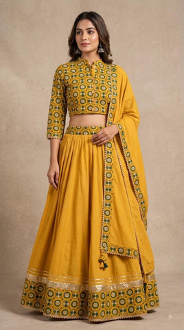 Bagru Hand Block Printed Designer Top & Skirt With Cotton Dupatta