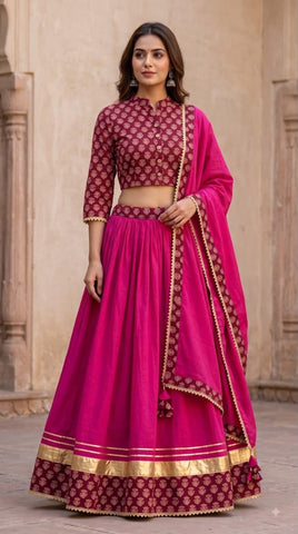 Bagru Hand Block Printed Designer Top & Skirt With Cotton Dupatta