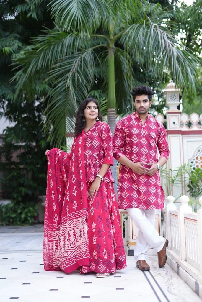 Couple Matching Kurta and Lehenga