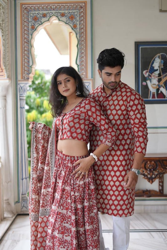 Couple Matching Kurta and Lehenga