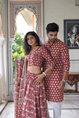 Couple Matching Kurta and Lehenga