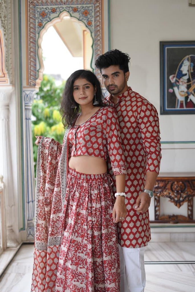 Couple Matching Kurta and Lehenga