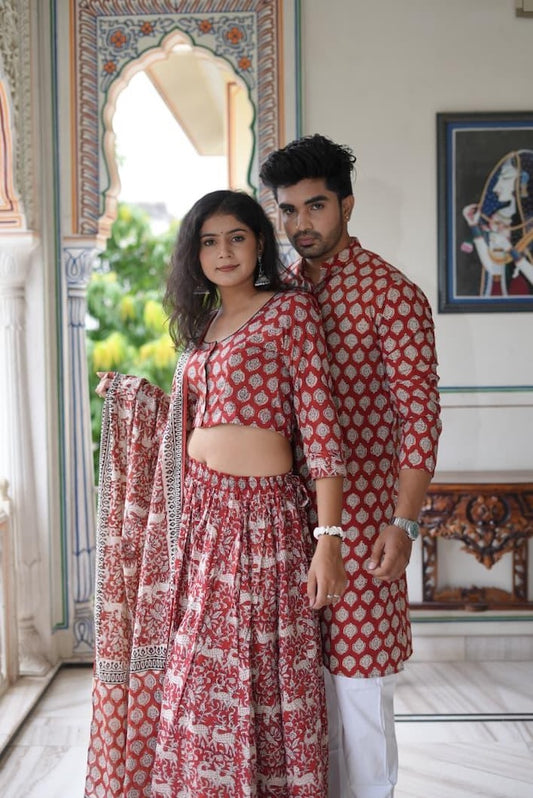 Couple Matching Kurta and Lehenga
