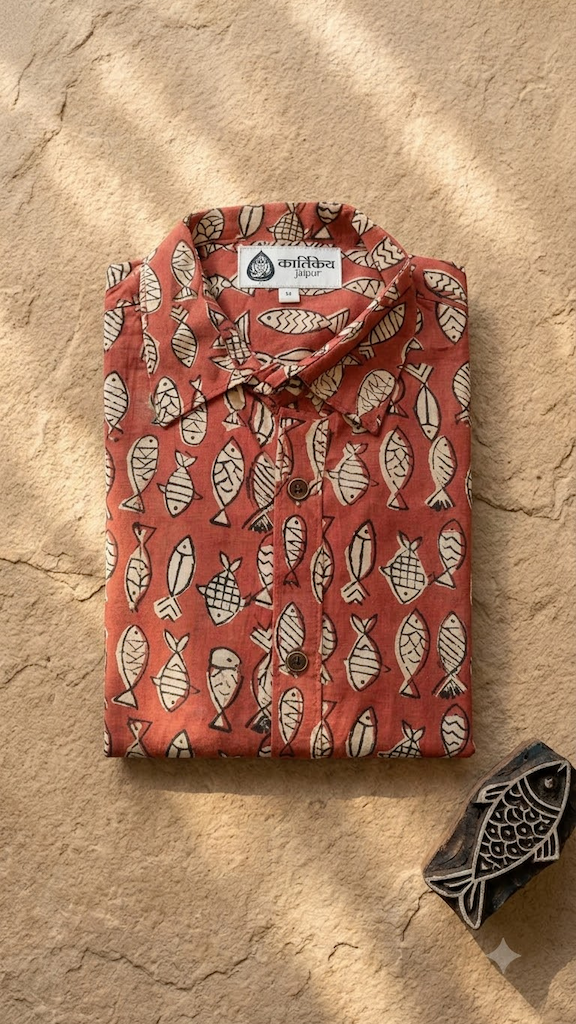 Quirky Fish Organic Print Half Sleeve Shirt  - Pujo Special