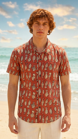 Quirky Fish Organic Print Half Sleeve Shirt  - Pujo Special