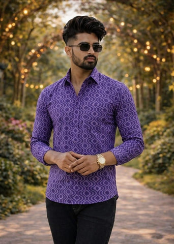 Floral Block Print Full Sleeves Cotton Men Shirt - Organic