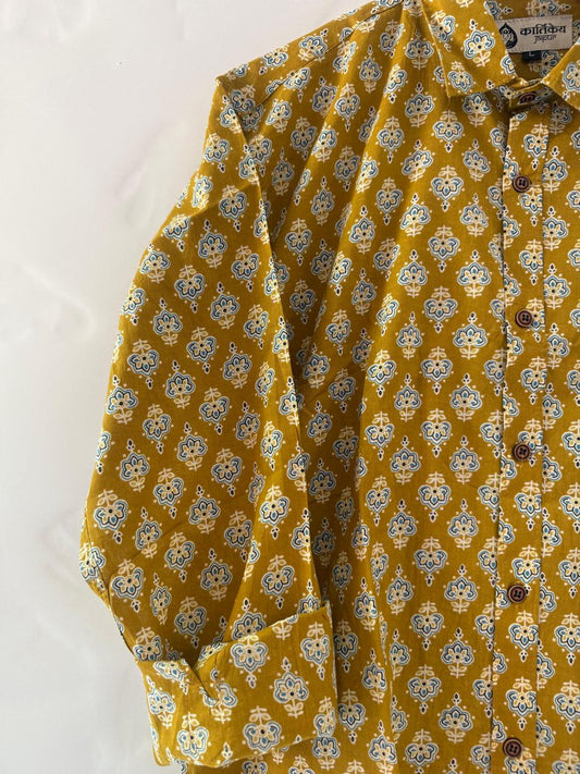 Floral Print Casual Shirt for Men By Kartikeya Jaipur - Mehendi