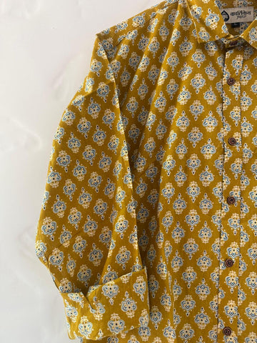 Floral Print Casual Shirt for Men By Kartikeya Jaipur - Mehendi