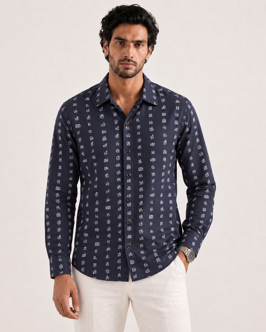 தமிழ் எழுத்து  Full Sleeve Tamil Classic Cotton Organic Shirt for Men- Black