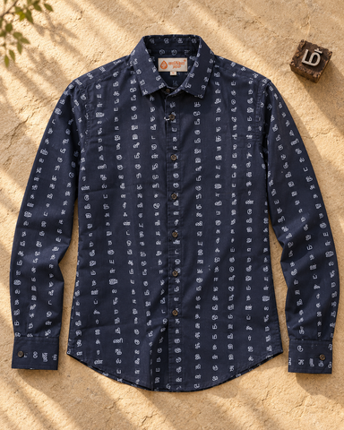 தமிழ் எழுத்து  Full Sleeve Tamil Classic Cotton Organic Shirt for Men- Black