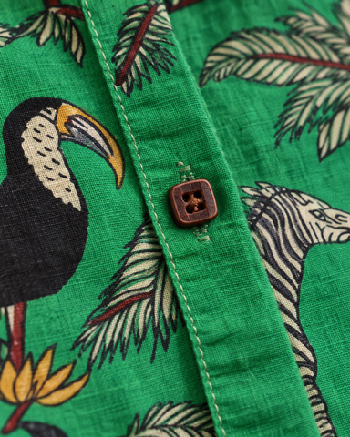 Jungle Print Vintage Cotton Half Sleeve Shirt for Men - Green