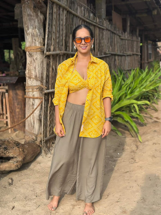 Bandhej Print Shirt & Bralette Combo Set - Oversized
