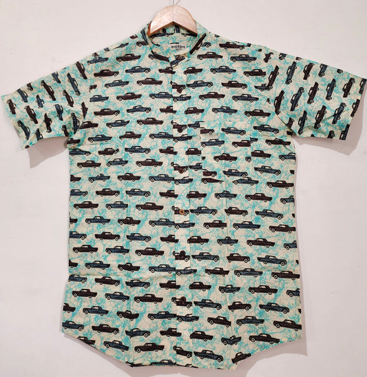 Vintage Car Print Half Sleeve Cotton Shirt For Men's