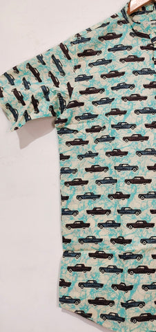 Vintage Car Print Half Sleeve Cotton Shirt For Men's