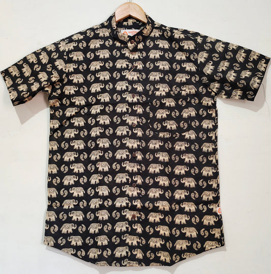 Kartikeya Jaipur Elephant Print Cotton Shirt - Black