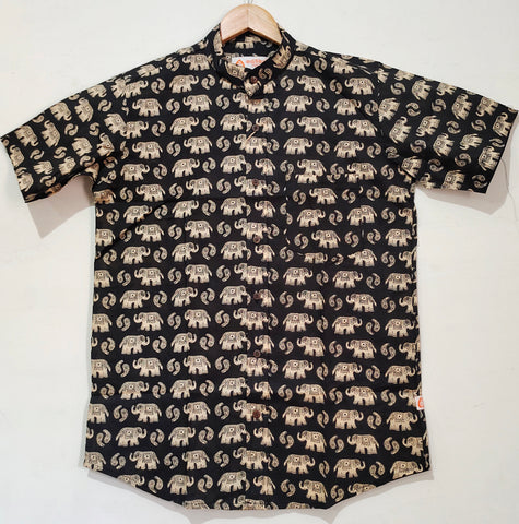 Kartikeya Jaipur Elephant Print Cotton Shirt - Black