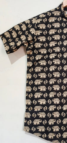 Kartikeya Jaipur Elephant Print Cotton Shirt - Black