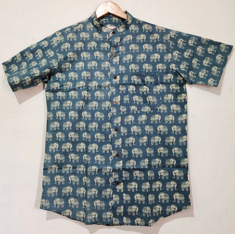 Small Elephant Print Cotton Shirt For Mens - Grey