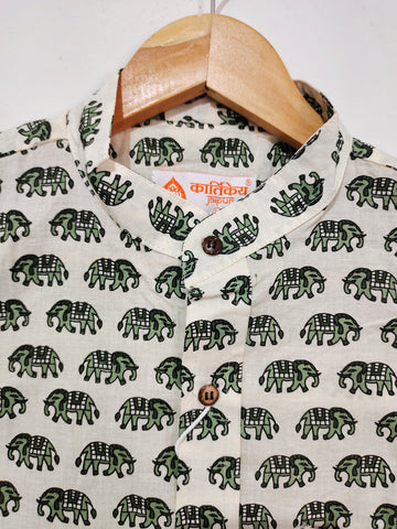 Traditional Elephant Print Cotton Shirt For Mens - Green