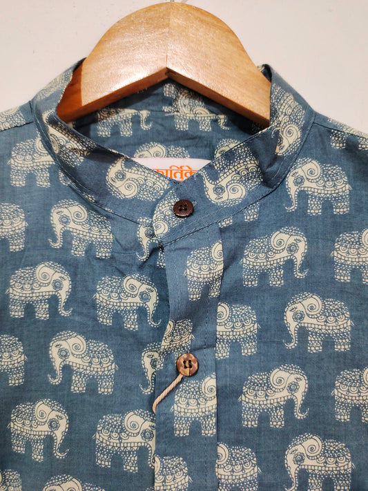 Small Elephant Print Cotton Shirt For Mens - Grey