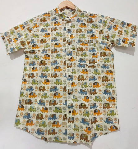 Vintage Elephant Print Cotton Shirt For Mens